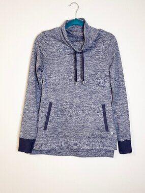Apana Athletic Pullover Small Gray Blue Cowl Neck Activewear Top Thumbholes